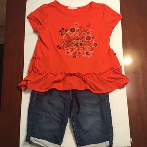 Copper Key Orange Shirt & Jean Shorts